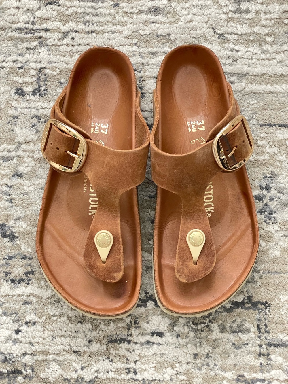 Birkenstock Gizeh Big Buckle Cognac Brown Leather Sandals Reg Width 37 - Picture 5 of 8